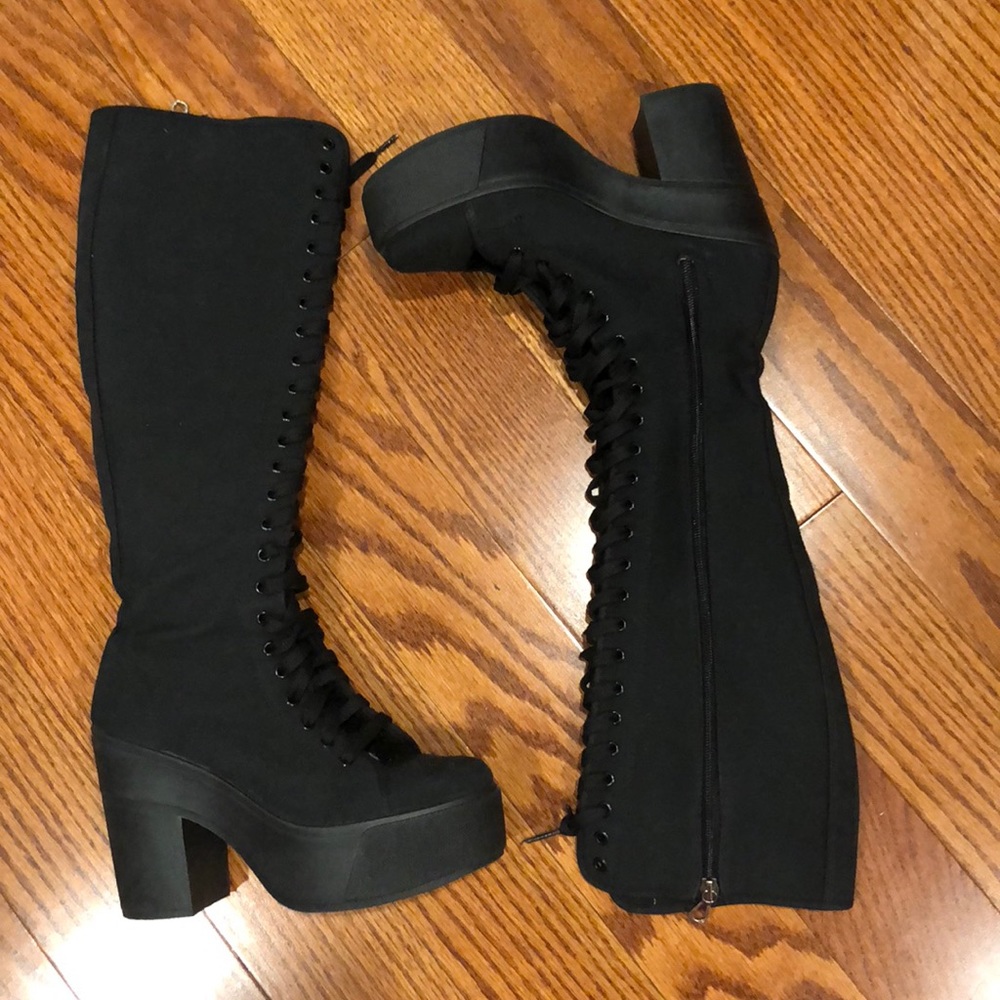 Bakers Long Black Canvas Heeled Boot